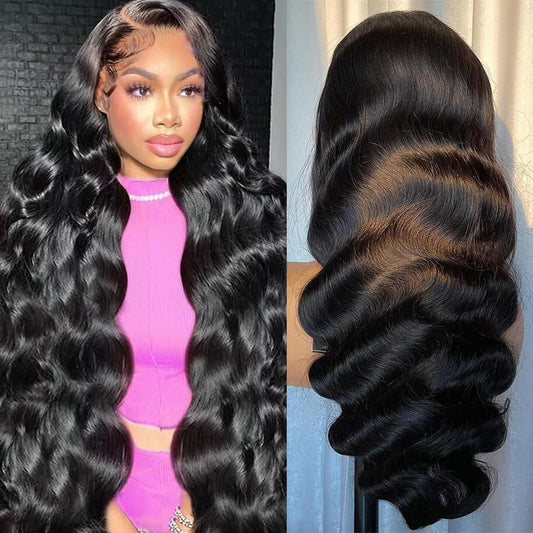 Brazilian Virgin Body Wave Human Hair 13X6 HD Lace Frontal Wig 24Inch 200 Density Body Wave Human Hair Lace Front W Igs Pre Plucked with Baby Hair 12A 100% Virgin Human Hair Wigs Full and Thick